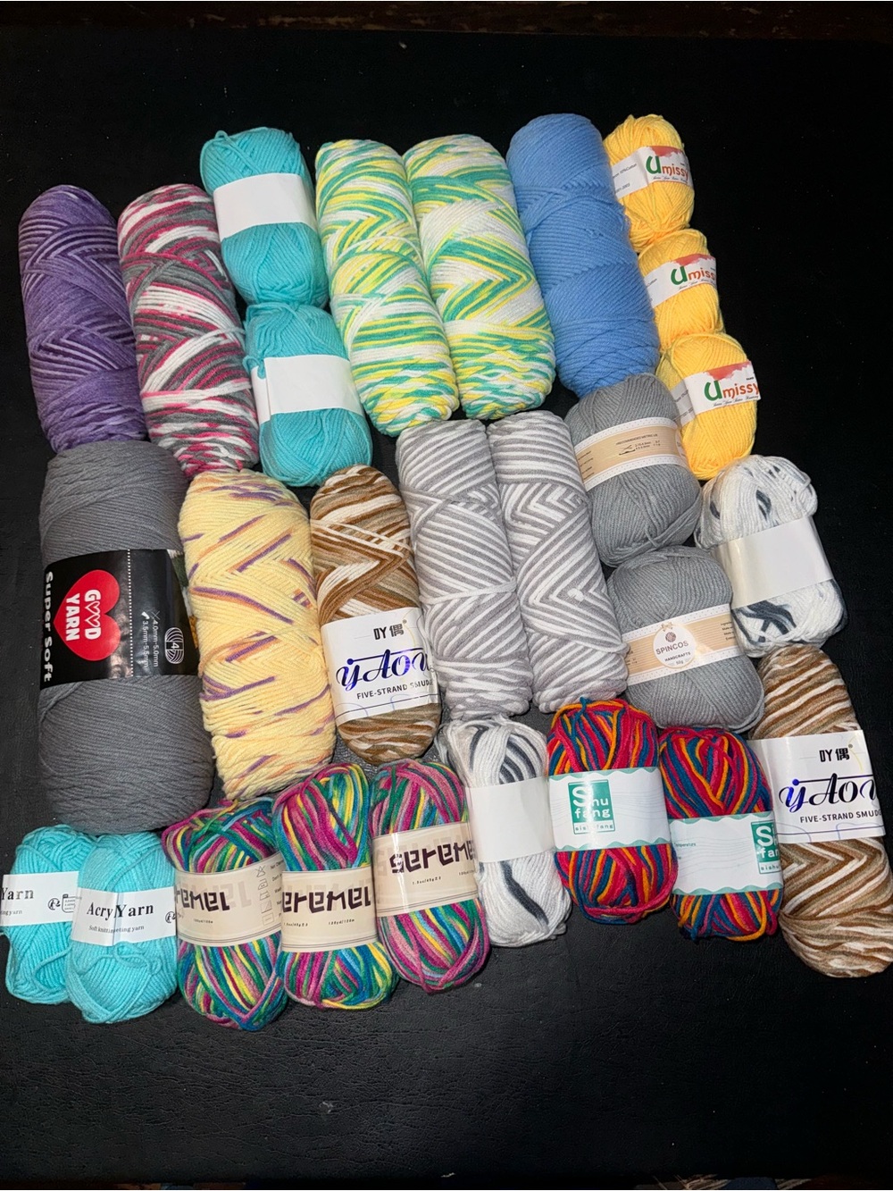 Yarn Lot of 28 skeins various sizes and styles all new lot #1